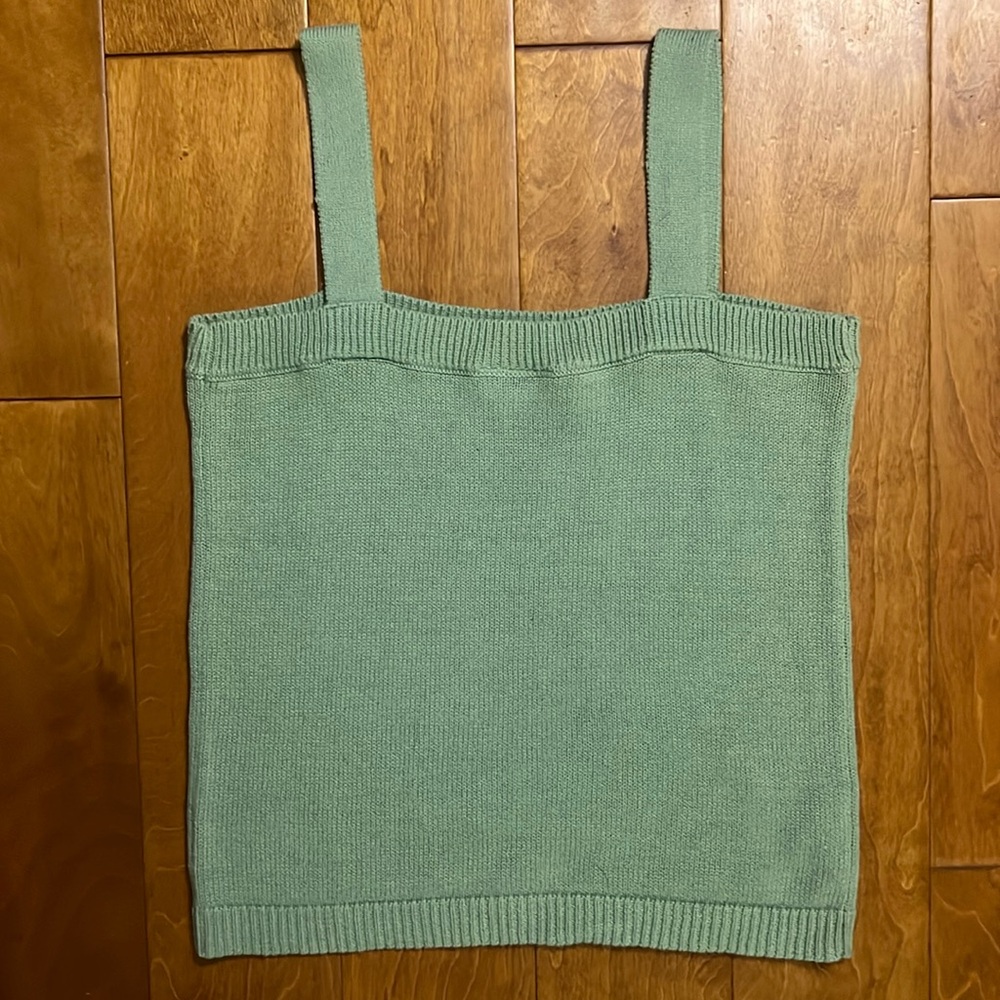 LOFT Outlet Floral Embroidered Knit Tank Top Size S Green Cottagecore Romantic - Picture 7 of 10